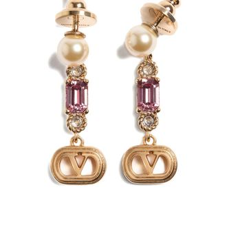 Valentino Garavani Pearl Drop with Swarovski Crystals Earrings - Gold