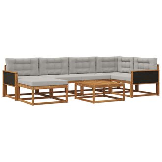 vidaXL Conjunto De Sof&aacute;s De Exterior 7 Pcs Natural Y Gris Claro Vidaxl