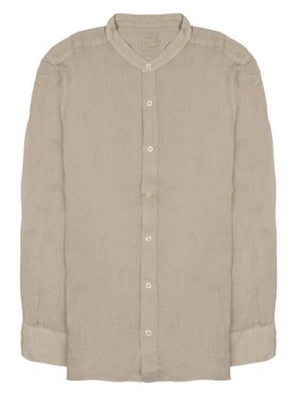 120% Lino Beige Mandarin Collar Linen Casual Shirt