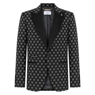 Philipp Plein Blazer in Velluto con Monogramma Glitter - - Jackets - Uomo - Nero - 6XL