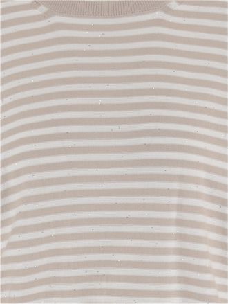 Bruno Manetti Womens Striped Cotton Sweater Beige