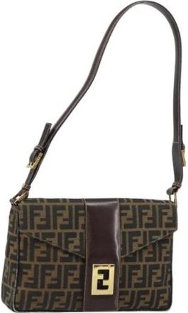 Fendi Pre-owned Shoulder Bags, female, Brown, Size: ONE SIZE Pre-owned Canvas Shoulder Bag
