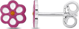 Mimi & Max Pink Enamel Flower Stud Earrings in Sterling Silver