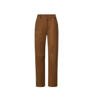 Magda Butrym Broeken, Dames, Oranje, S, Leer, Leren broek met corduroy-effect