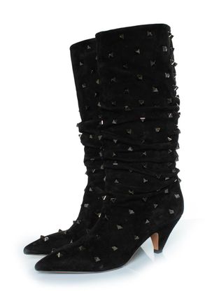 Valentino Pre-owned Womens Garavani suede rockstud wrinkled boots - Black - Size 38.5 EU/IT