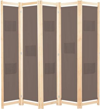 vidaXL Biombo Divisor De 5 Paneles De Tela Marr&oacute;n 200x170x4 Cm Vidaxl