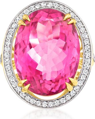 Ross-Simons Pink Topaz and. Diamond Ring in 14kt Yellow Gold