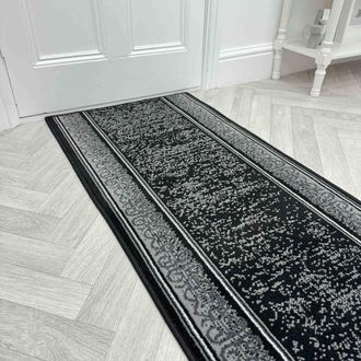 Runrug Hallway Carpet Runner Rug - Soft & Comfy, 9mm - Tribal in Black | Size: 60 cm x 420 cm
