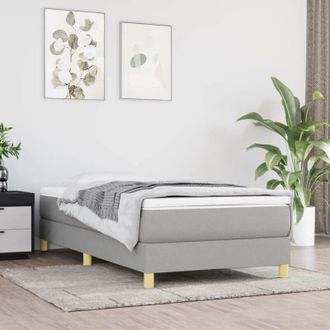 vidaXL Cama Box Spring Con Colch&oacute;n Tela Gris Claro 100x200 Cm Vidaxl