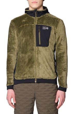 Mountain Hardwear Polartec High Loft Fleece Hooded Jacket in Combat Green/Black at Nordstrom, Size Xx-Large