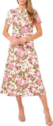 Ted Baker Chelsea Twist Front Floral Knit Midi Dress in Pink Drink at Nordstrom, Size X-Large
