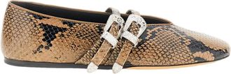 Le Monde Beryl Brown Classic Claudia Snake-Effect Leather Flats