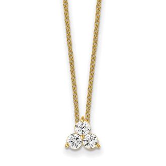 Diamond2Deal 14K Gold 3/4 Ct Lab Grown Diamond 3 Stone Necklace 18 Clarity VS, Color D-E