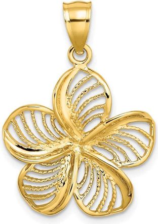 Diamond2Deal 14k Yellow Gold Polished Beaded Plumeria Flower Charm