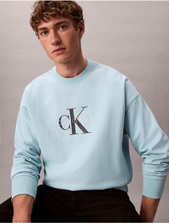 Calvin Klein Jeans Calvin Klein Mens Premium Terry Monogram Logo Relaxed Sweatshirt - Blue - S