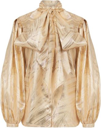Nina Ricci pussy-bow foiled blouse - women - Polyester/Metallized Polyester - 38 - Gold