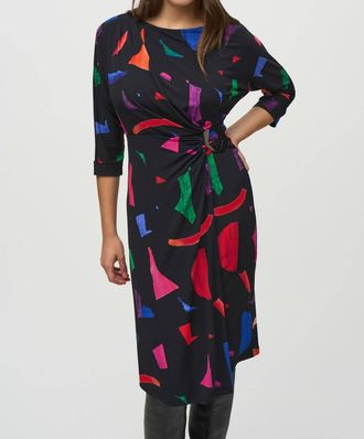 Joseph Ribkoff Abstract Print Midi Sheath Dress In Black/multi