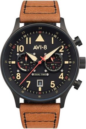 AVI-8 Hawker Hurricane Carey Chronograph Leather Strap Watch, 44mm in Black at Nordstrom