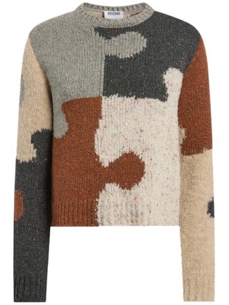 Moschino Maglia Patchwork Abstract Wool-Blend Sweater
