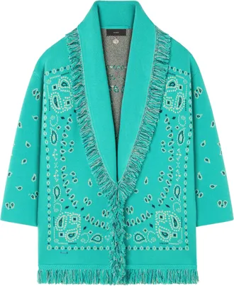 Alanui Jacquard Bandana Cardigan with Fringed Edges