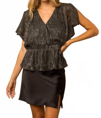 Gilli Sparkly Peplum Top In Black/silver