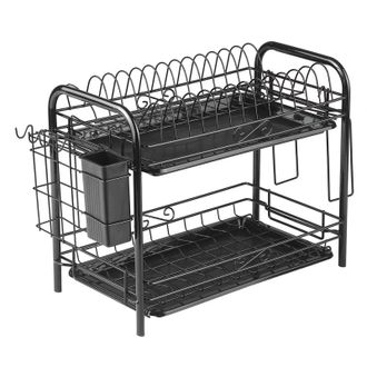 OEM Escurridor De Platos Multifuncional De 2 Niveles, Fabricado En Acero Al Carbono Resistente A La Corrosi&oacute;n, Con Ganchos Y Soporte Para Utensilios
