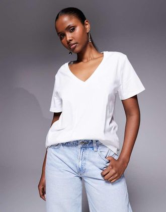 Good American T-shirt classica bianca con scollo a V-Bianco