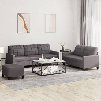 vidaXL Vidaxl - Juego De Sof&aacute;s Con Cojines 3 Piezas Cuero Sint&eacute;tico Gris