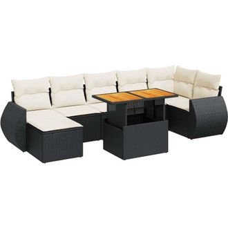 vidaXL Vidaxl - Set De Sof&aacute;s De Jard&iacute;n Y Cojines 8 Piezas Rat&aacute;n Sint&eacute;tico Negro