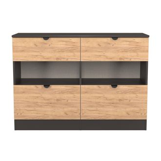 Lewis's Bora 4 Drawer Midi Chest in Gold Craft Oak & Graphite - Ready Assembled - Lewiss Home | TJ Hughes