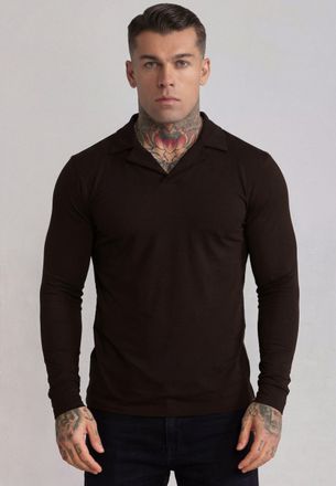 Siksilk Mens Brown LS Revere Polo XXL