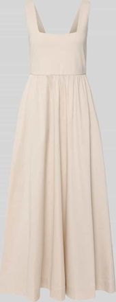 Comma Midikleid aus Baumwoll-Mix mit Karree-Ausschnitt in Beige, Gr&ouml;&szlig;e 38