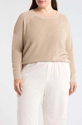 Eileen Fisher Organic Linen & Cotton Blend Crewneck Sweater in Undyed Natural at Nordstrom, Size 1X