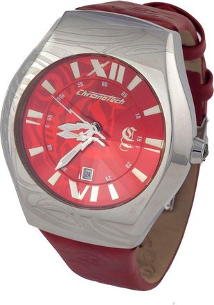 Chronotech Mens 7694m03ac Red Leather Watch - One Size