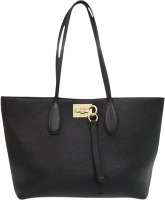 Ferragamo Pre-owned Tote Bags, female, Black, Size: ONE SIZE Pre-owned Gancini Tote Bag