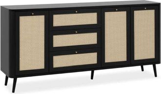 Calicosy Calicosy - Kuta51a Aparador Negro Con 3 Cajones Y 3 Puertas Efecto Rafia