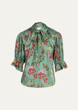 Cinq &agrave; Sept Fresco Floral Tie-Neck Blouse