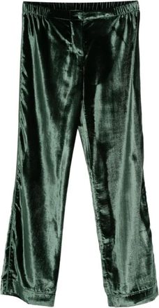 F.R.S. For Restless Sleepers Groene Velvet Elastische Taille Broek - Dames - Straight fit broeken - Groen - S - Broeken