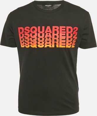 Dsquared2 Black Logo Printed Cotton Knit Crew Neck T-Shirt