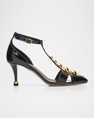 Chlo&eacute; 70mm Cleia Studded Patent Leather Pumps