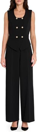 Tahari by ASL Double Breasted Sleeveless Jumpsuit in Black at Nordstrom, Size 14