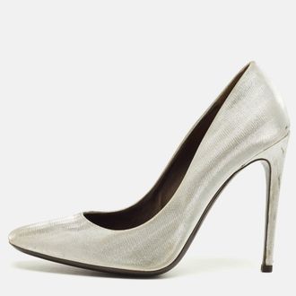 Roberto Cavalli Silver Metallic Lurex Fabric Pumps Size 38