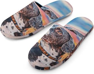 Generic Watercolor Portrait of Dog Mens Cotton Slippers Memory Foam Comfort House Shoes Winter Indoor Slipper for Hotel Casa Spa