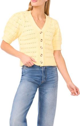CeCe by Cynthia Steffe Open Stitch Puff Sleeve Cardigan in Pastel Yellow at Nordstrom, Size X-Small