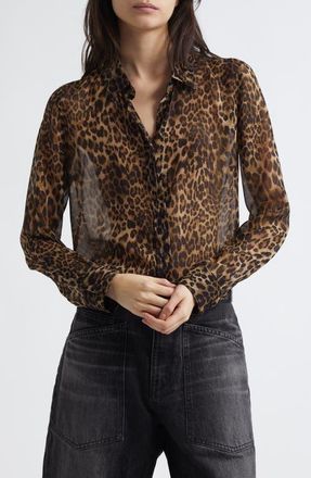 Nili Lotan Gaia Slim Fit Silk Shirt in Vintage Leopard Print at Nordstrom, Size X-Small