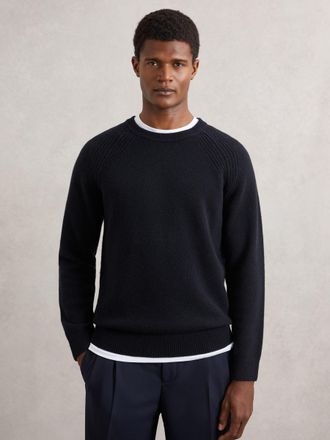 Reiss Navy Wool-cashmere Reverse-seam Jumper, XL