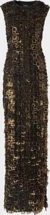 Akris Metallic Organza Tiles Sleeveless Column Gown