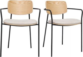 Miliboo Sillas De Madera Clara Roble, Tela De Terciopelo Beige Texturizado Y Metal Negro (juego De 2) Susan