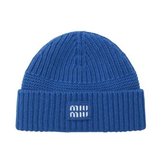 Miu Miu Muts van wol en kasjmier - Dames - Hoeden - Blauw - ONE Size - Wol - Accessoires