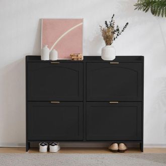 OEM Mueble Para Zapatos - Negro - 4 Abatibles - Almacenamiento Para 16 Pares - Estilo Moderno